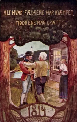 Künstler Ak Alles was die Väter gekämpft haben, haben die Mütter geweint, Norwegen, 1814