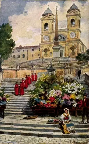 Künstler Ak Rom Lazio Italien, Trinita dei Monti, Passanten