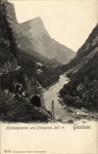 Ak Gesäuse Steiermark, Hochstegtunnel und Planspitze