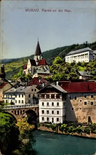 Ak Murau Steiermark, an der Mur, Teilansicht, Kirche