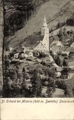Ak Sankt Erhard bei Mixnitz Breitenau am Hochlantsch Steiermark, Gesamtansicht, Kirche