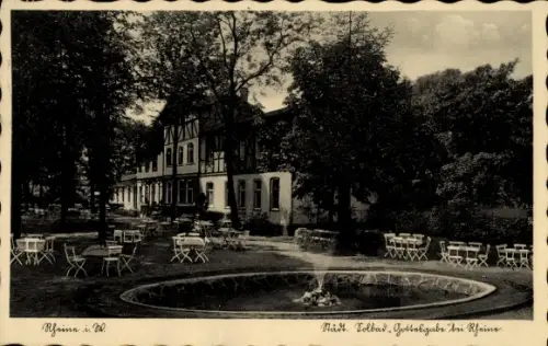 Ak Rheine in Westfalen, Städtisches Solbad Gottabgabe, Terrasse, Springbrunnen