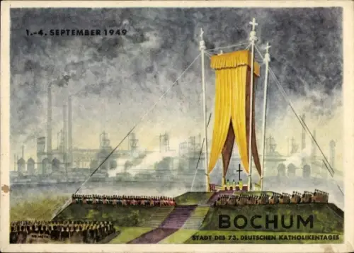 Künstler Ak Vieth, K. H., Bochum im Ruhrgebiet, Stadt des 73. Deutschen Katholikentages 1949