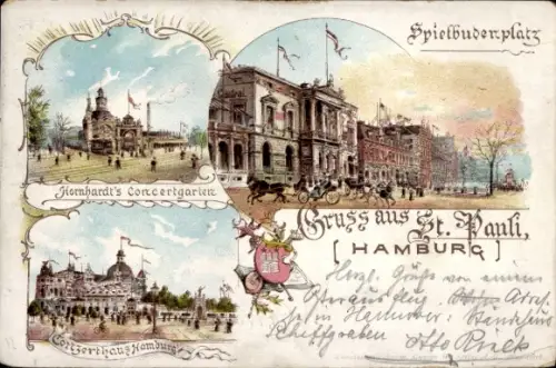 Ak Hamburg Mitte St. Pauli, Spielbudenplatz, Konzertgarten Hornhardt, Konzerthaus Hamburg