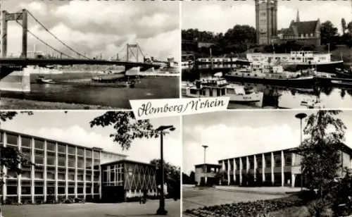 Ak Homberg am Rhein Duisburg im Ruhrgebiet, Brücke, Hafen, Gebäude