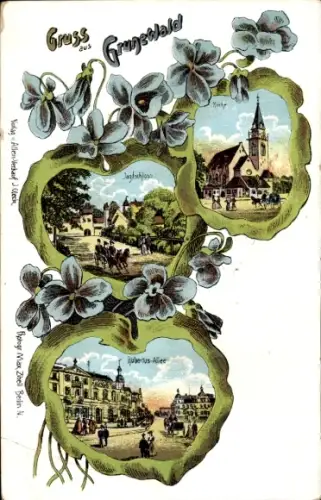 Litho Berlin Wilmersdorf Grunewald, Kirche, Jagdschloss, Hubertus-Allee