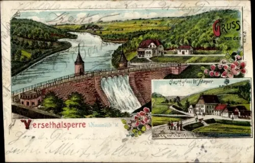 Litho Lüdenscheid im Märkischen Kreis, Versetalsperre, Gasthof
