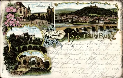 Litho Hohenlimburg Hagen in Westfalen, Schloss, Schlosshof, Panorama, Hünenpforte