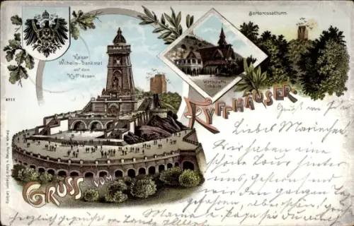 Litho Steinthaleben Kyffhäuserland in Thüringen, Kyffhäuser, Kaiser Wilhelm Denkmal, Barbarossaturm