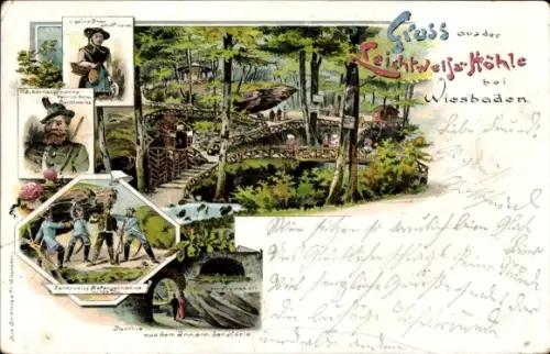 Litho Wiesbaden in Hessen, Leichtweißhöhle, Räuberhauptmann und seine Frau