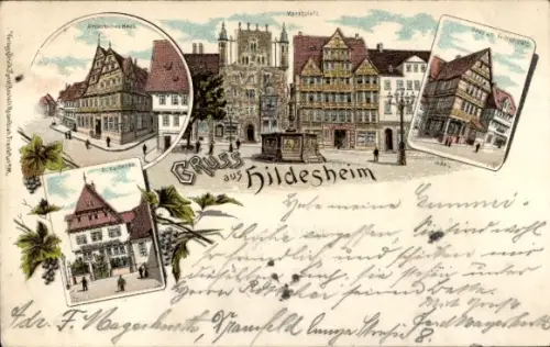 Litho Hildesheim, Marktplatz, Domschenke, Andreasplatz