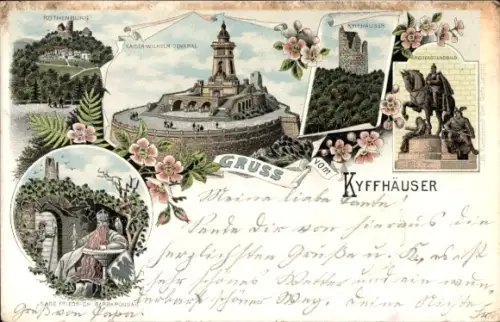 Litho Steinthaleben Kyffhäuserland, Kyffhäuser, Kaiser Wilhelm Denkmal, Barbarossa, Rothenburg