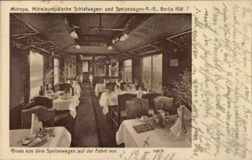 Ak Mitropa, Speisewagen, Innenansicht, Deutsche Eisenbahn