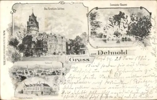 Ak Detmold am Teutoburger Wald, Gesamtansicht, Schloss, Externsteine