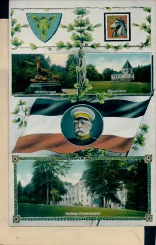 Passepartout Ak Friedrichsruh Aumühle in Lauenburg, Bismarck, Schloss, Mausoleum, Hirschgruppe