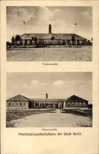 Ak Hermsdorf Münchehofe in Brandenburg, Pestalozzi Landschulheim der Stadt Berlin, Hinteransicht
