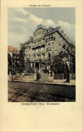 Ak Wiesbaden in Hessen, Sendig Hotel Eden, Fassade am Kurpark