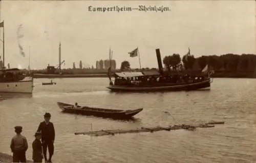 Ak Lampertheim am Rhein Hessen, Boote im Rheinhafen