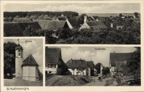 Ak Schwenningen am Neckar, Teilansicht, Kirche, Dorfstraße