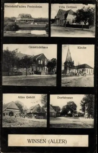Ak Winsen an der Aller, Rheinholdsches Ferienheim, Villa Dettmer, Gemeindehaus, Kirche, Altes Gehöft