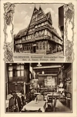 Ak Hildesheim in Niedersachsen,  Altdeutsches Haus, Restaurant, Innenraum, Bes. A. Sauer, Fernspr