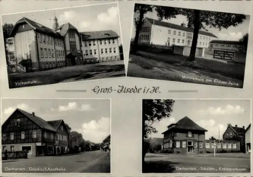 Ak Groß Ilsede in Niedersachsen, Volksschule, Gerhardstraße, Apotheke, Mittelschule