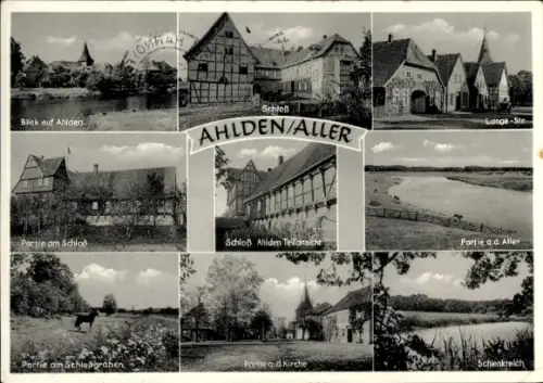 Ak Ahlden an der Aller, Schloss, Teich, Kirche