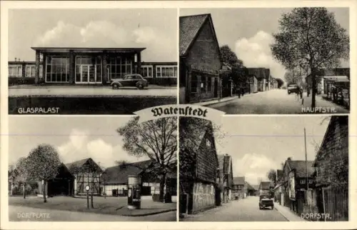 Ak Watenstedt Salzgitter in Niedersachsen, Glaspalast, Dorfplatz, Haupt- und Dorfstraße