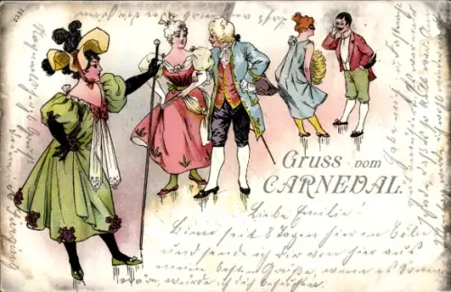 Litho Carneval, Paare in historischen Kostümen