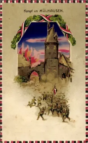 Halt gegen das Licht Litho Mulhouse Mülhausen Elsass Haut Rhin, Schlachtszene, I. WK