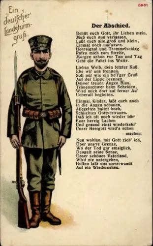 Ak Deutscher Soldat, Landsturm, Bajonett, Gedicht Der Abschied