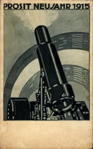 Künstler Ak Fröhliches Neujahr 1915, Geschütz, Mörser, 1. WK