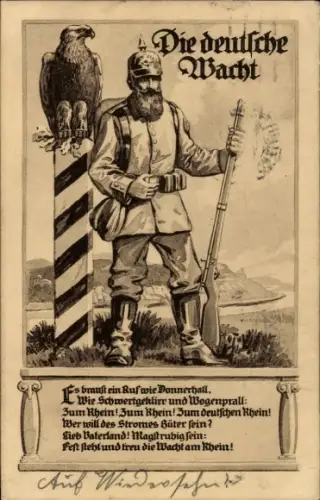 Ak Deutsche Wacht, Soldat, Adler, Es braust ein Ruf wie Donnerhall...
