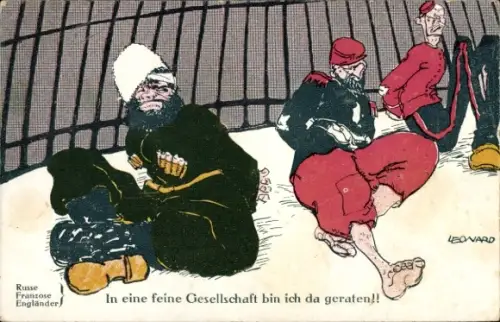 Künstler Ak Leonard, Kriegsgefangene, Russe, Franzose, Engländer