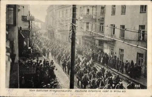 Ak Vilnius Wilna Litauen, Deutsche Infanterie rückt ein, Östlicher Kriegsschauplatz, I. WK