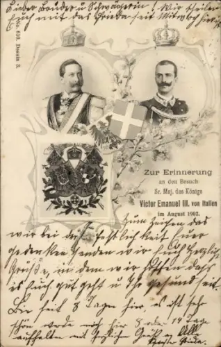 Ak Kaiser Wilhelm II., Besuch König Victor Emanuel III. von Italien, Berlin 1902, Wappen