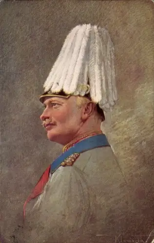 Künstler Ak Klamroth, König Friedrich August III. von Sachsen, Portrait, Pickelhaube