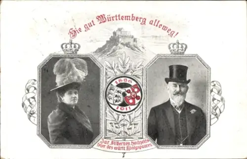 Ganzsachen Ak König Wilhelm II von Württemberg, Königin Charlotte, Silberhochzeit 1911