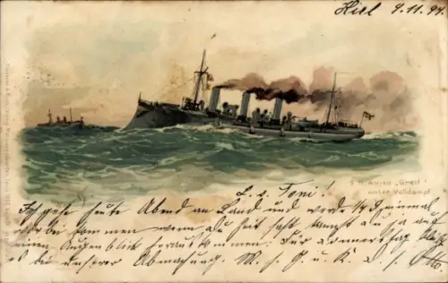 Künstler Litho Bohrdt, Hans, Deutsches Kriegsschiff, SMS Greif, Aviso