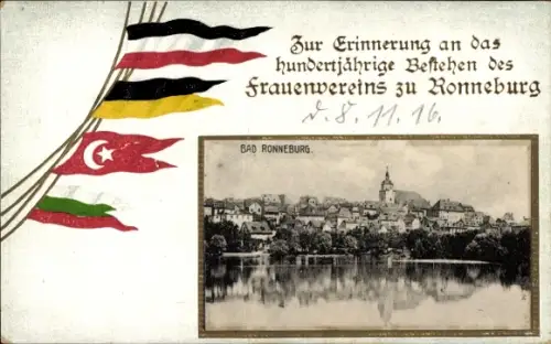 Passepartout Ak Bad  Ronneburg in Thüringen, Gesamtansicht, 100-jähriges Bestehen des Frauenvereins