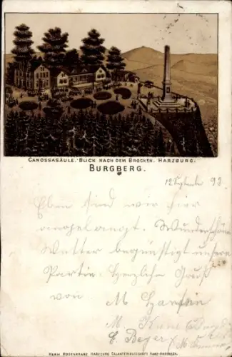Vorläufer Litho Bad Harzburg am Harz, Burgberg, Canossasäule