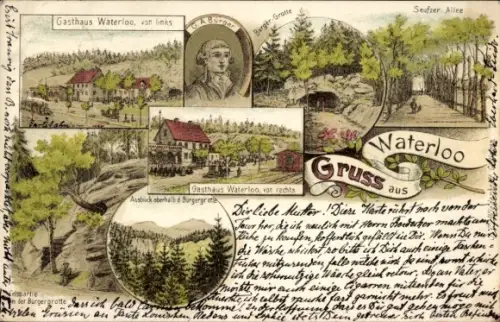 Litho Waterloo Benniehausen Gleichen Kreis Göttingen, Gasthaus Waterloo, G. A. Bürger, Seufzerallee