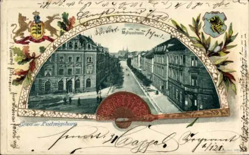 Präge Wappen Passepartout Ak Ludwigsburg in Württemberg, Myliusstraße, Fächer