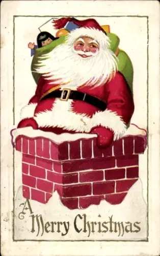 Präge Ak Frohe Weihnachten, Weihnachtsmann, Schornstein