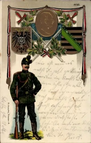 Präge Wappen Ak König Albert von Sachsen, Soldat in Uniform