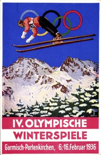 Künstler Ak Garmisch Partenkirchen Oberbayern, Olympische Winterspiele 1936, Skisprung