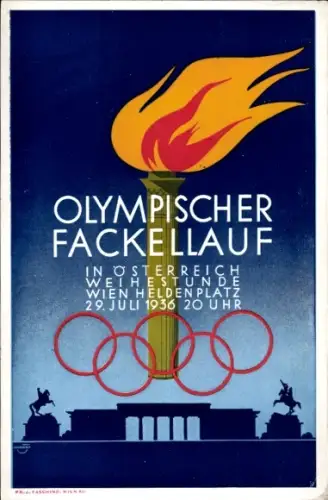 Künstler Ak Wien, Olympischer Fackellauf, Heldenplatz, Olympia 1936