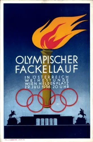 Künstler Ak Wien, Olympischer Fackellauf, Heldenplatz, Olympia 1936