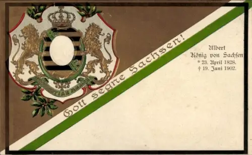 Präge Wappen Ak Gott segne Sachsen, König Albert von Sachsen, Trauerkarte zum Tod 1902