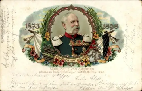 Litho König Albert von Sachsen, Jubiläum 1873 - 1898, Portrait